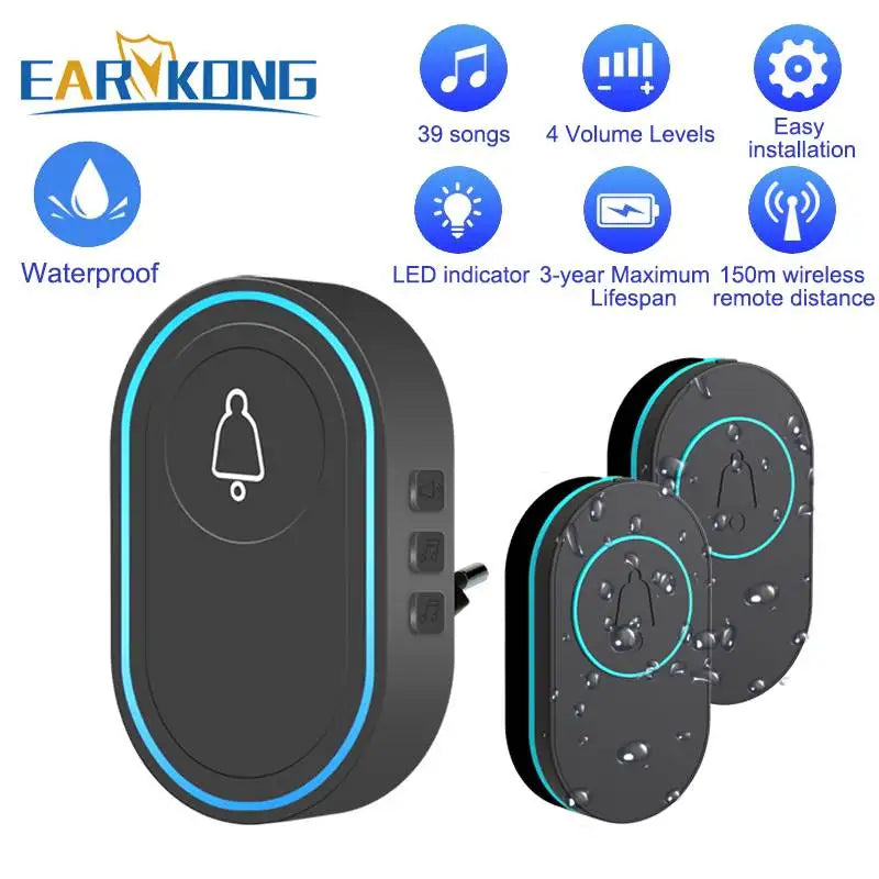 Intelligent Wireless Doorbell Home Welcome Doorbell Waterproof 300m Remote Smart Door Bell Chime EU UK US Plug Optional