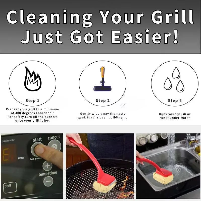 Barbecue Grill Cleaning Brush Bristle Free-Durable Scraper Tools Cast Iron Stainless-Steel Grates Barbecue Cleaner