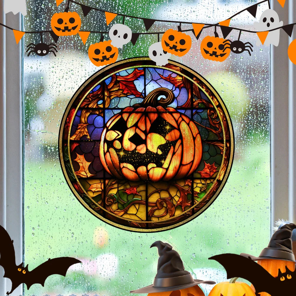 Halloween PVC Static Glass Sticker With Adhesive Free Removable Holiday Party Decoration Horror Castle Cat Static Window sticker