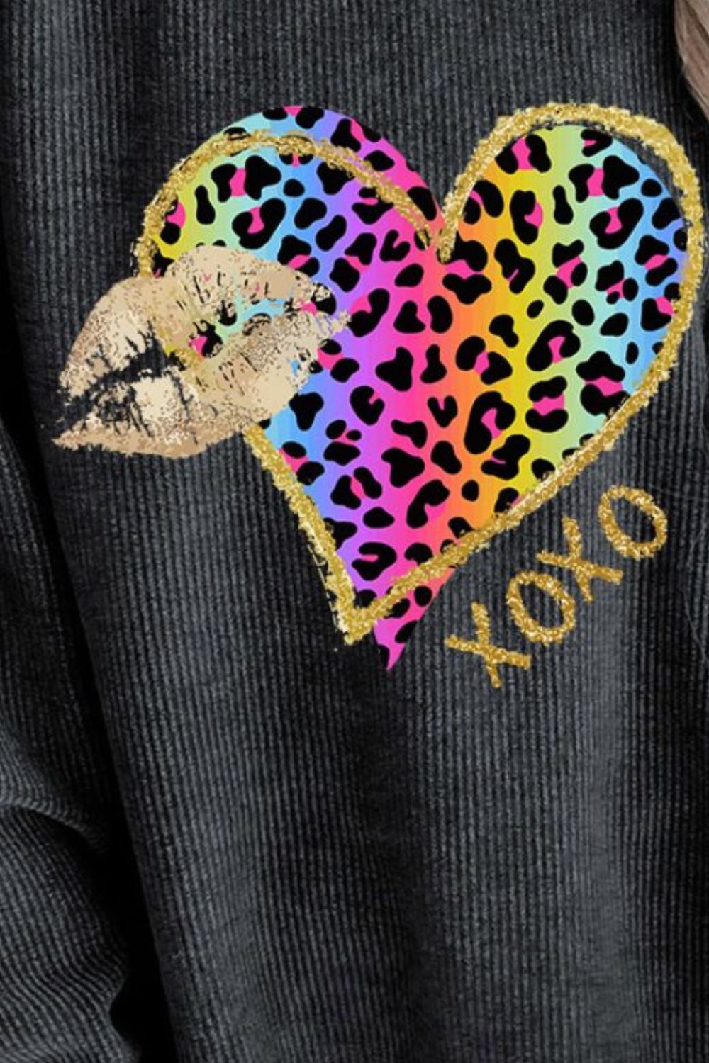 Leopard Heart Drop Shoulder Long Sleeve Sweatshirt