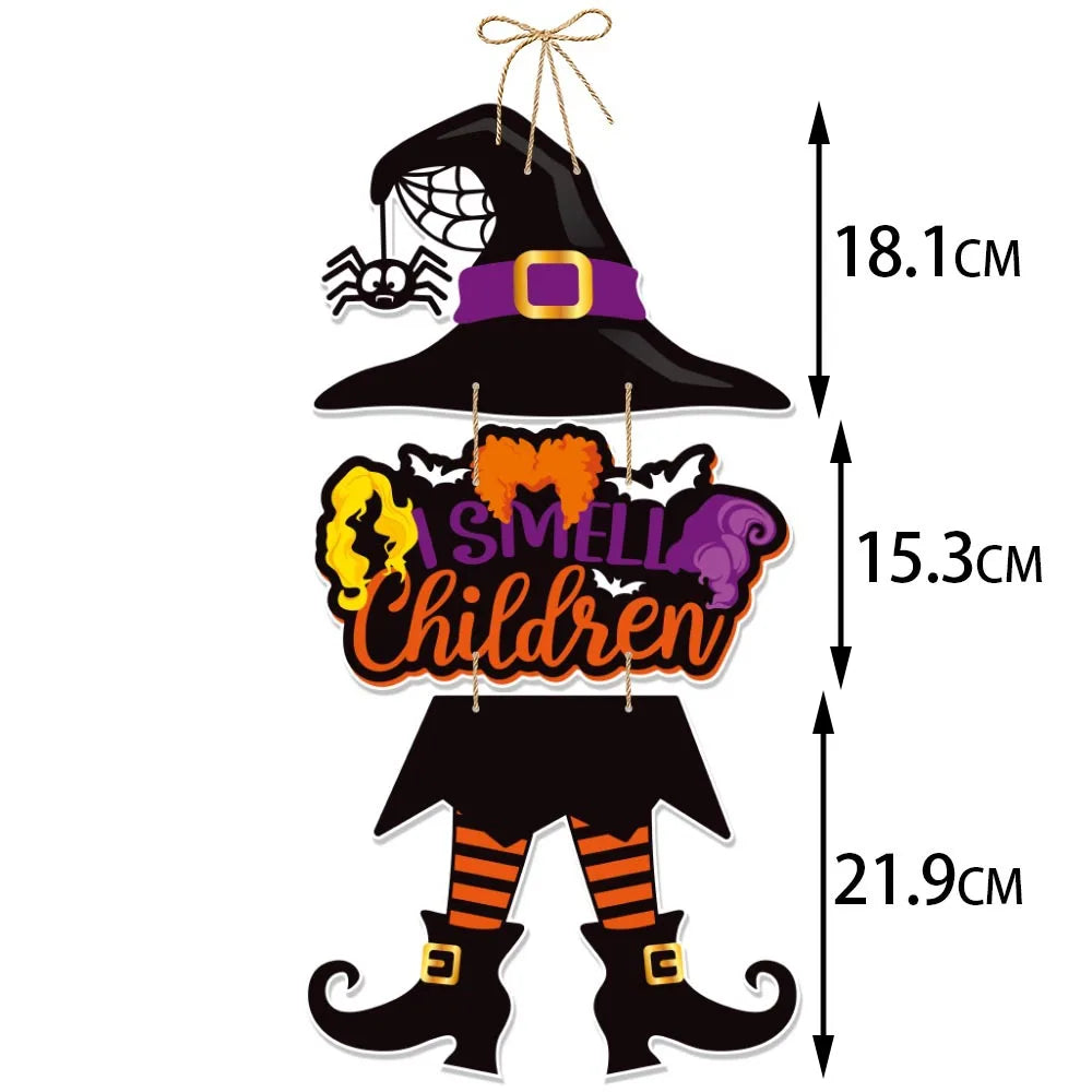 Halloween Pumpkin Door Hanging Banner Witch Ghost Bat Pattern Porch Sign Door Decor Halloween Decorations Outdoor Hanging Decor