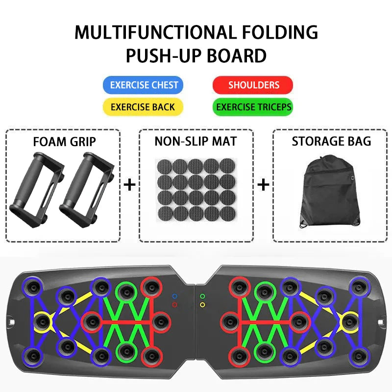 Folding Push-Up Board Chest Expansion Adult Multi-Mode Adjustable with Chest Abdomen Back Partition Core Muscle Exerciser