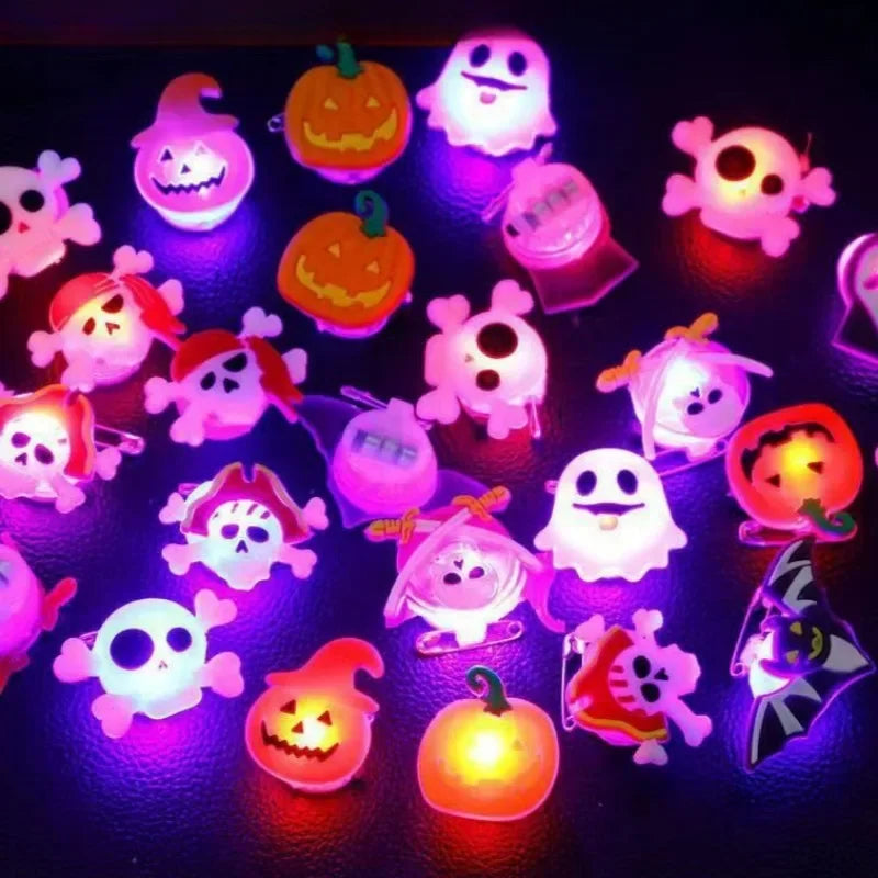 10/50Pcs Luminous Rings for Halloween Children Finger Rings Toys Creative Pumpkin Ghost Skull LED Lights Jewelry Party Gifts