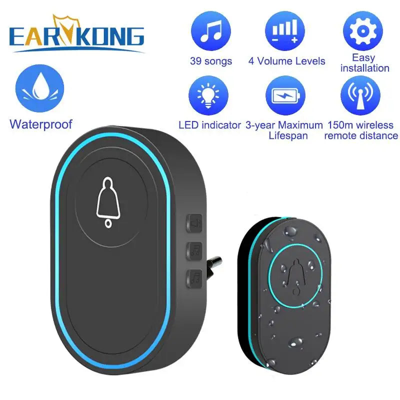 Intelligent Wireless Doorbell Home Welcome Doorbell Waterproof 300m Remote Smart Door Bell Chime EU UK US Plug Optional