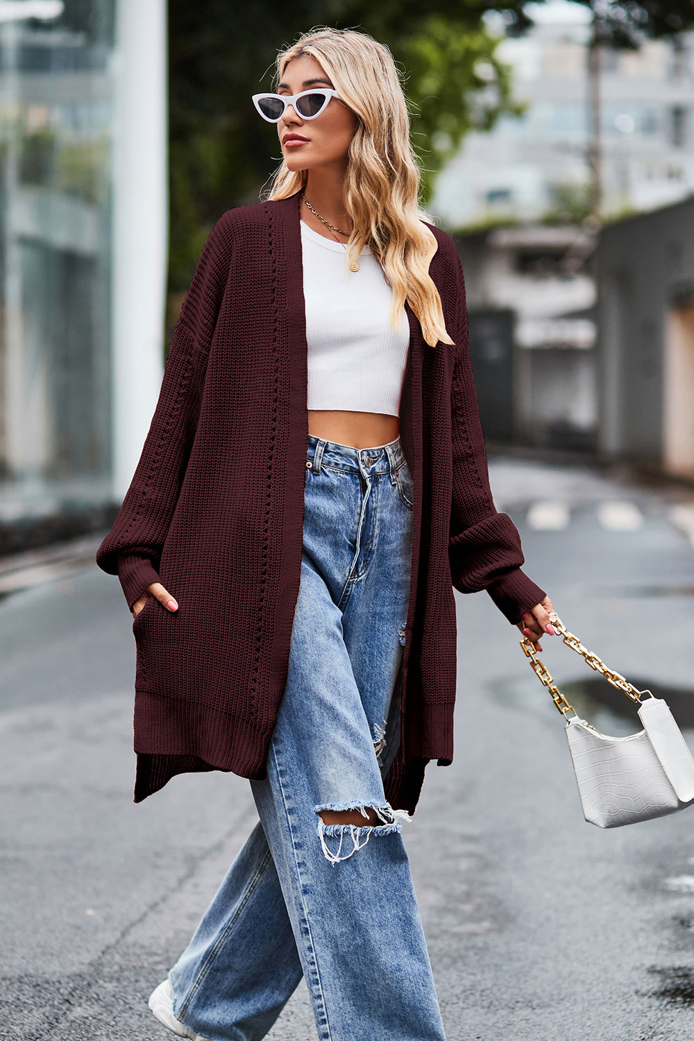 Open Front Dropped Shoulder Longline Cardigan