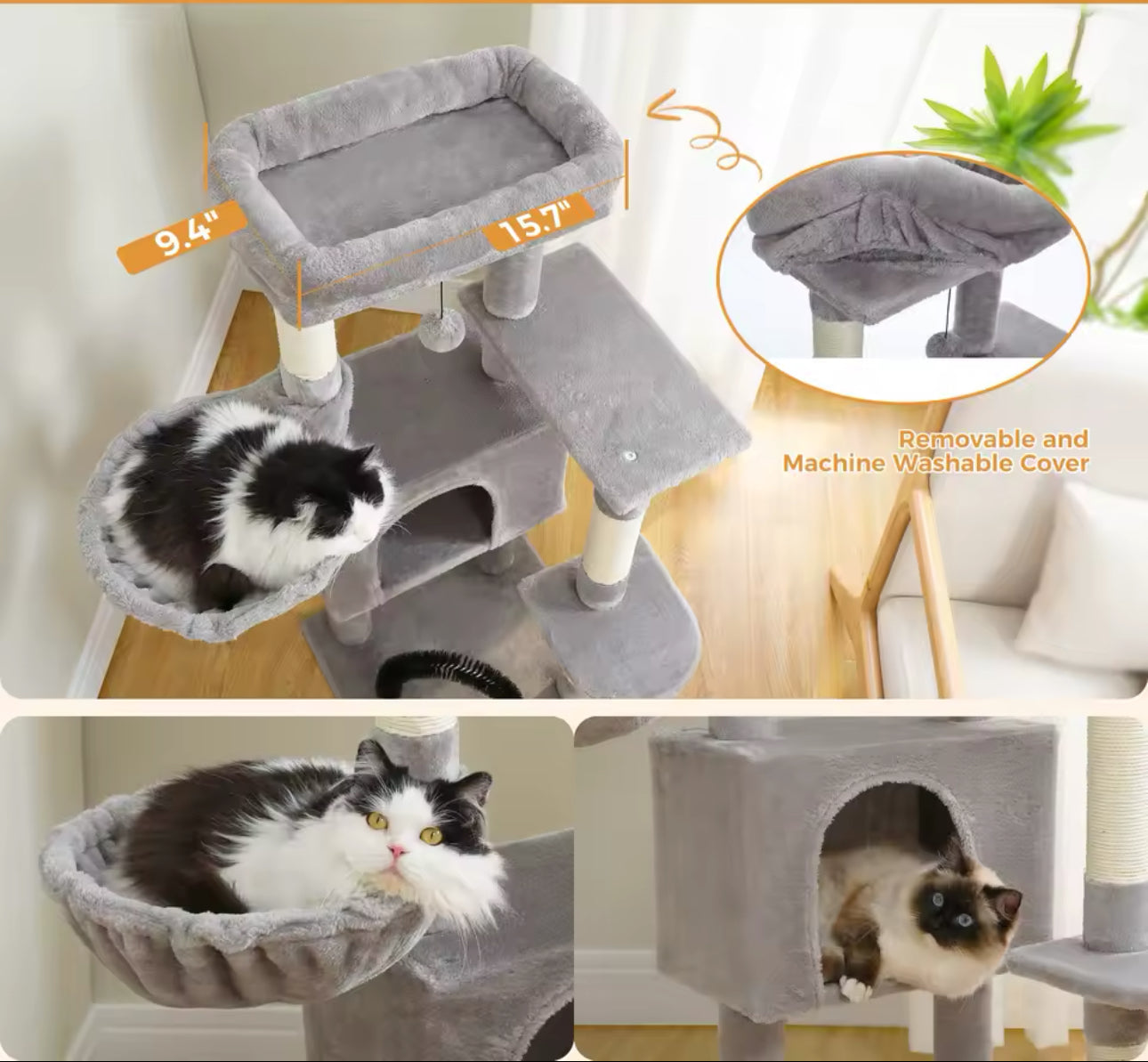 Cat Tree with Toy Cat Tower condo for Indoor Cats Cat House with Padded Plush Perch Cozy Hammock and Sisal Scratching Posts