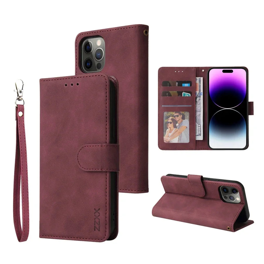 ZZXX Leather Wallet Phone Case For iPhone 15 Pro Max 14 13 Mini 12 11 XS XR X SE 2022 8 7 6 6s Plus Flip Card Slot Holder Cover