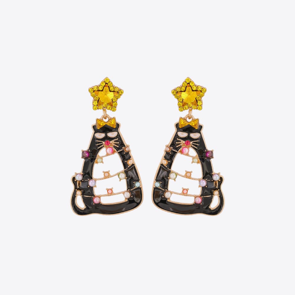 Rhinestone Alloy Cat Earrings