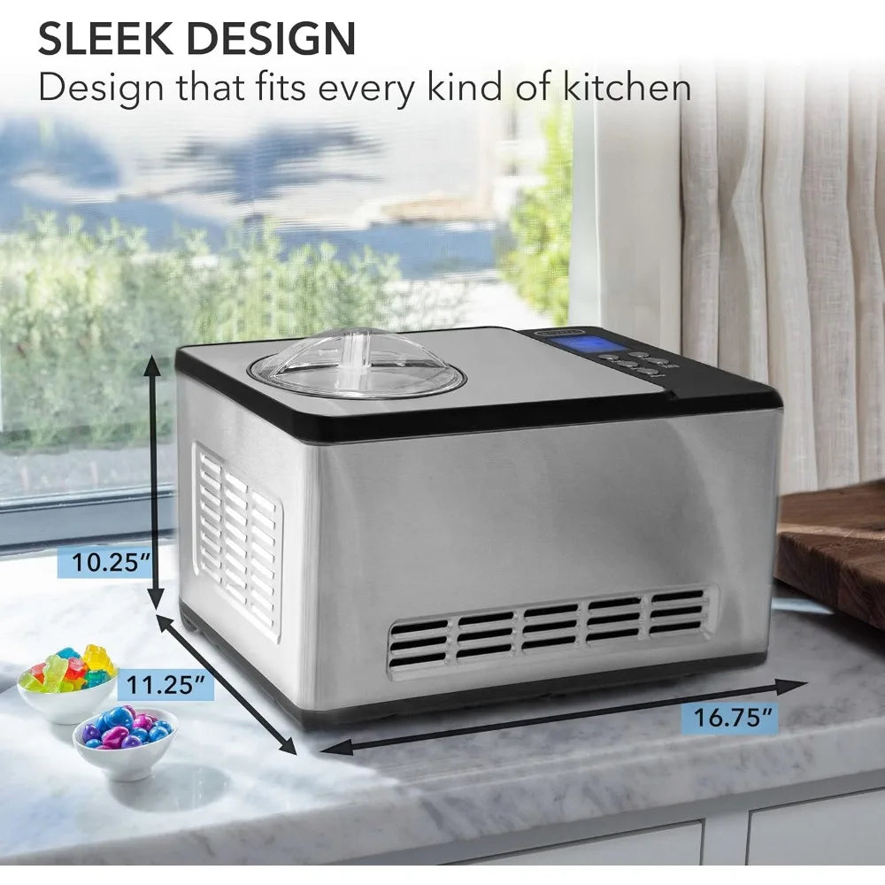 Ice Cream Maker Machine & Yogurt Automatic 2 Qt. with Built-in Compressor, LCD Digital Display & Timer, No Pre-Freezing