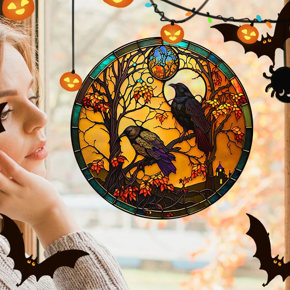 Halloween PVC Static Glass Sticker With Adhesive Free Removable Holiday Party Decoration Horror Castle Cat Static Window sticker