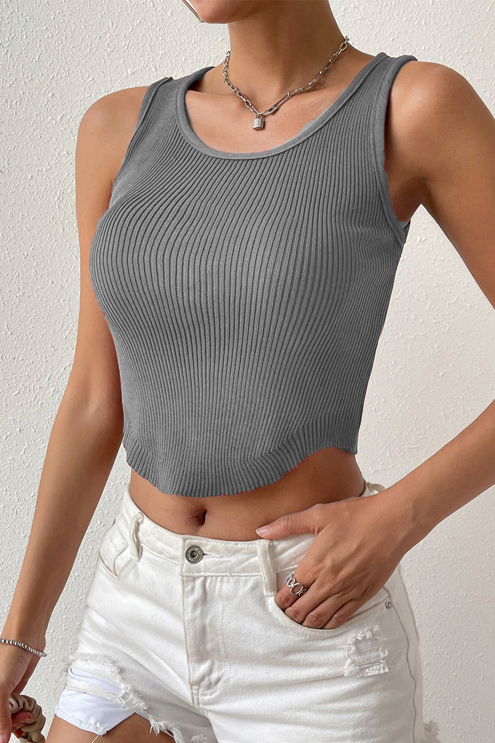 Ribbed Round Neck Sleeveless Knit Top