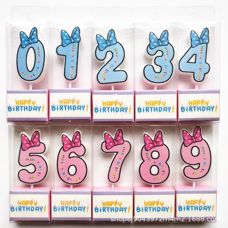 Hot Happy Birthday Number 0-9 Candles Cartoon Mickey Minnie Mouse Candle Cake Cupcake Topper Party Decoration Supplies DIY Gifts