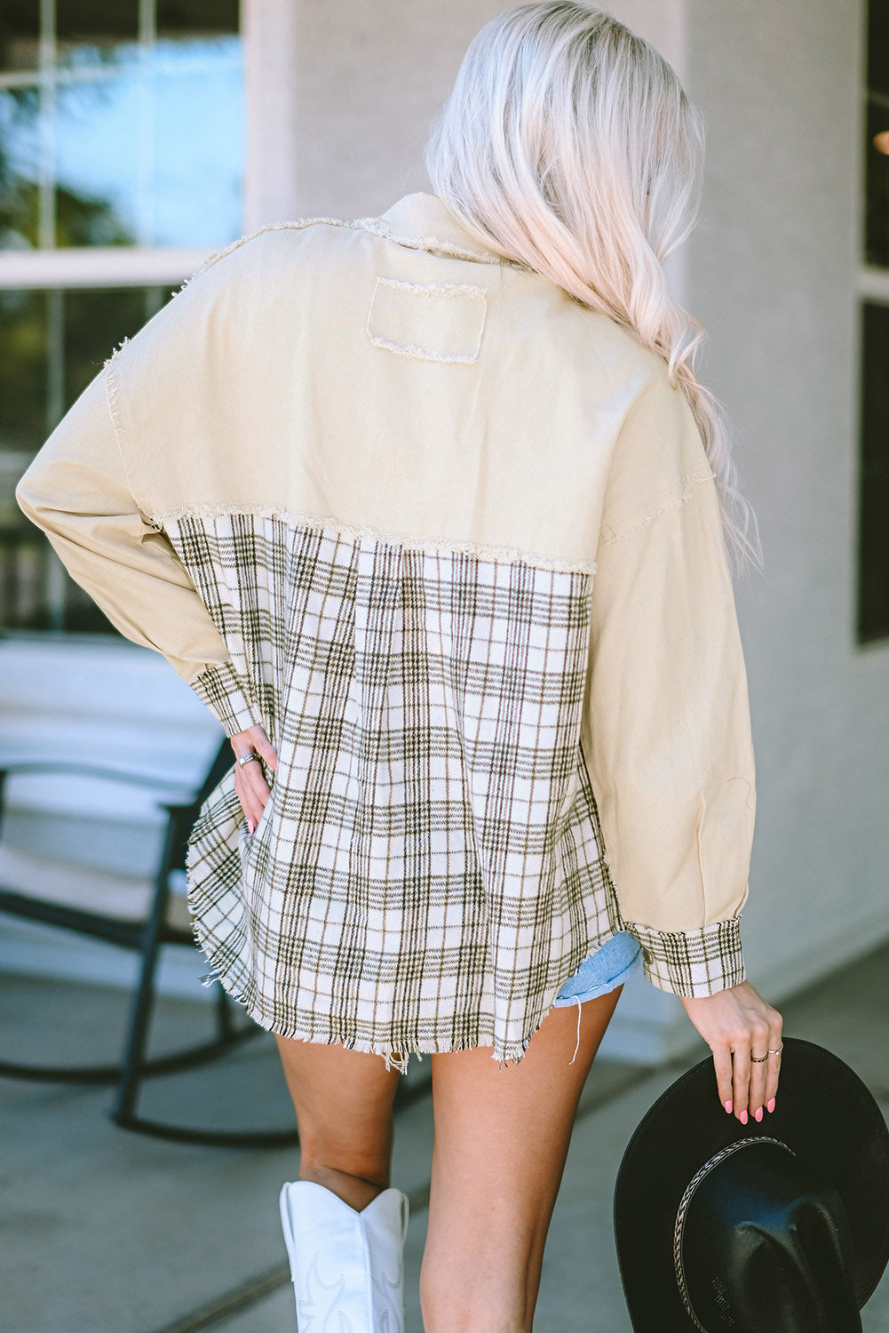 Plaid Raw Hem Button Down Jacket