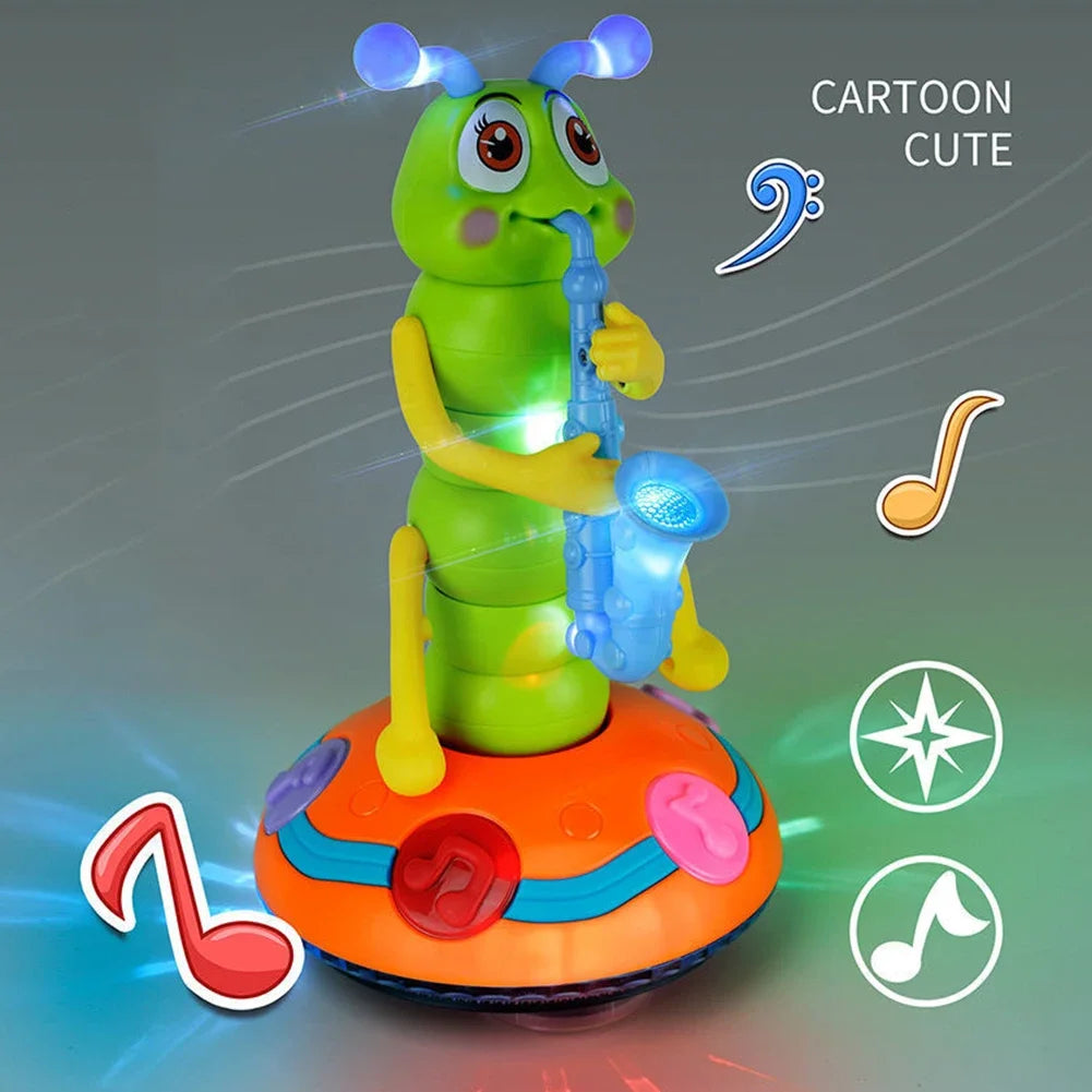 Kids Electric Dancing Saxophone Caterpillar Toys with LED Flashlight Cultivate Imagination Musical Educational Toy Boy Xmas Gift