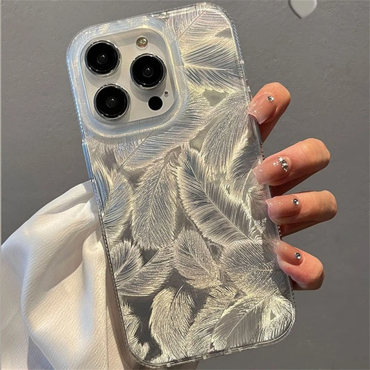 Fashion Laser Gradient Feather Pattern Phone Case For iPhone 11 15 14 13 12 Pro Max 15Pro 14Pro Shockproof Silicone Cover Funda