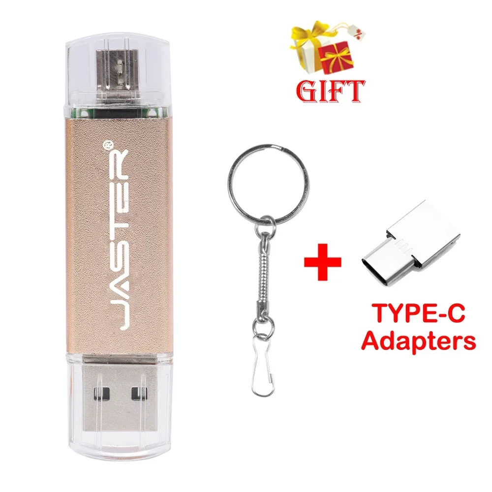 3 In 1 OTG USB Flash Drives 64GB Key Chain Pendrive 8GB U Disk Free TYPE-C Adapters Gifts Pen drive 32GB Black Memory Stick 16GB