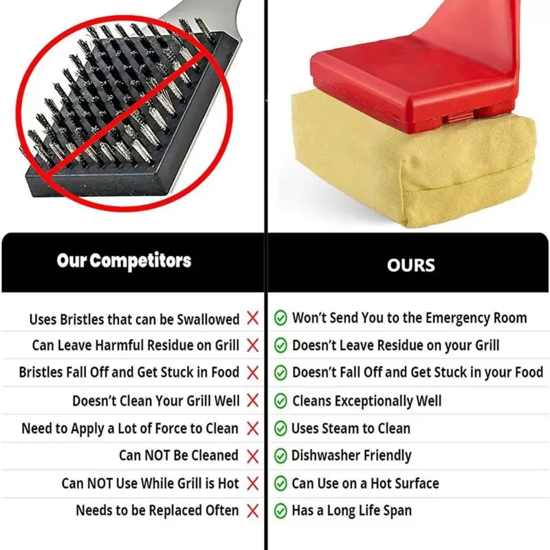 Barbecue Grill Cleaning Brush Bristle Free-Durable Scraper Tools Cast Iron Stainless-Steel Grates Barbecue Cleaner