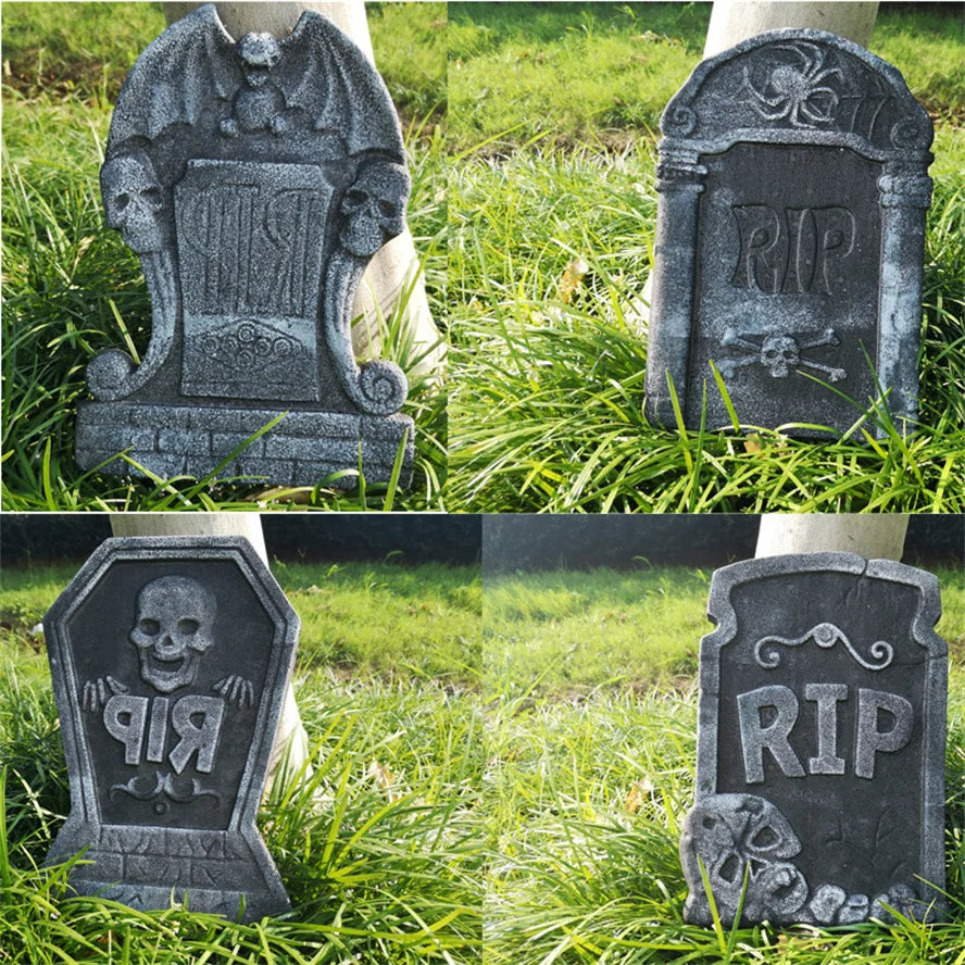 Halloween Home Decorations Graveyard Tombstone Cemetery 4 Different Signs Horror Atmosphere Mini Tombstones Skulls Accessories