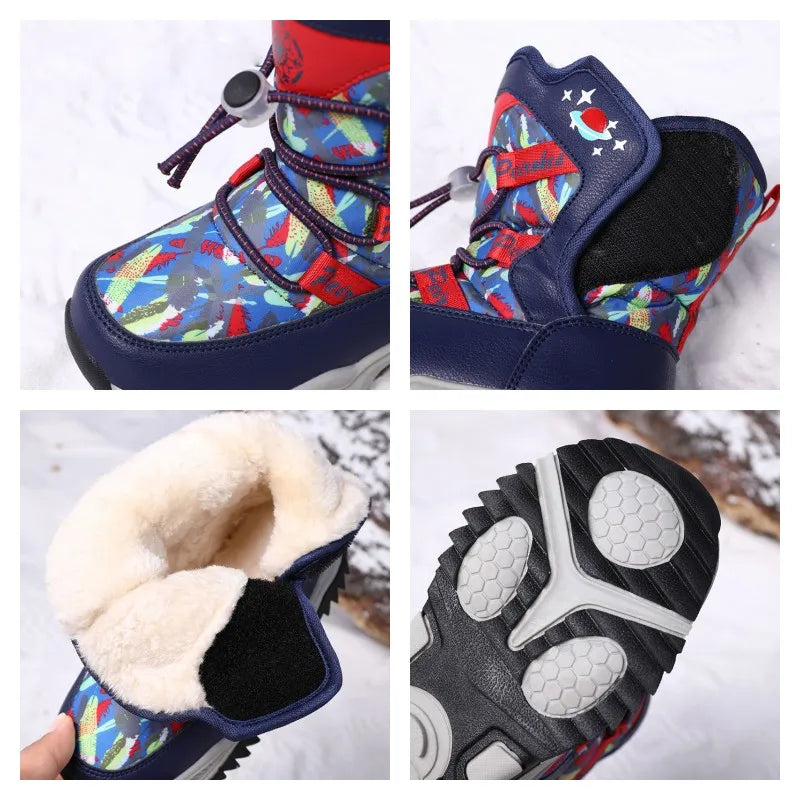 Children Plush High Snow Boots Girls Fashion Soft Rubber Sole Padded Cotton Shoes Baby Anti-Slippery Hook Loop Footwear