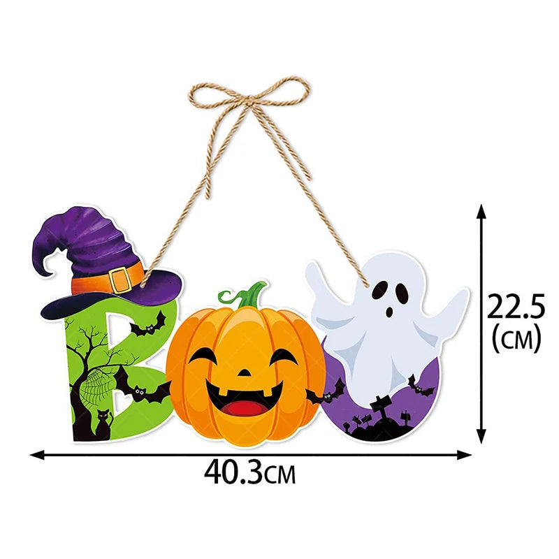 Halloween Pumpkin Door Hanging Banner Witch Ghost Bat Pattern Porch Sign Door Decor Halloween Decorations Outdoor Hanging Decor