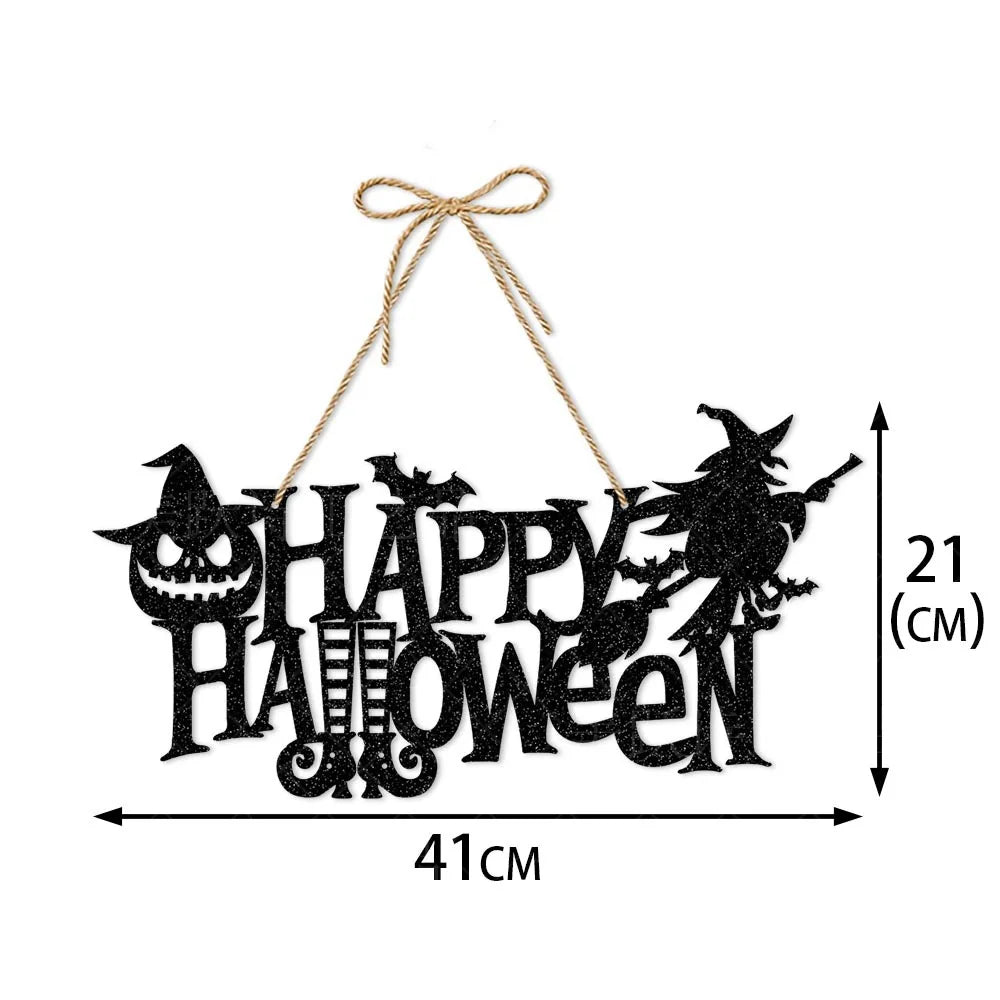 Halloween Pumpkin Door Hanging Banner Witch Ghost Bat Pattern Porch Sign Door Decor Halloween Decorations Outdoor Hanging Decor