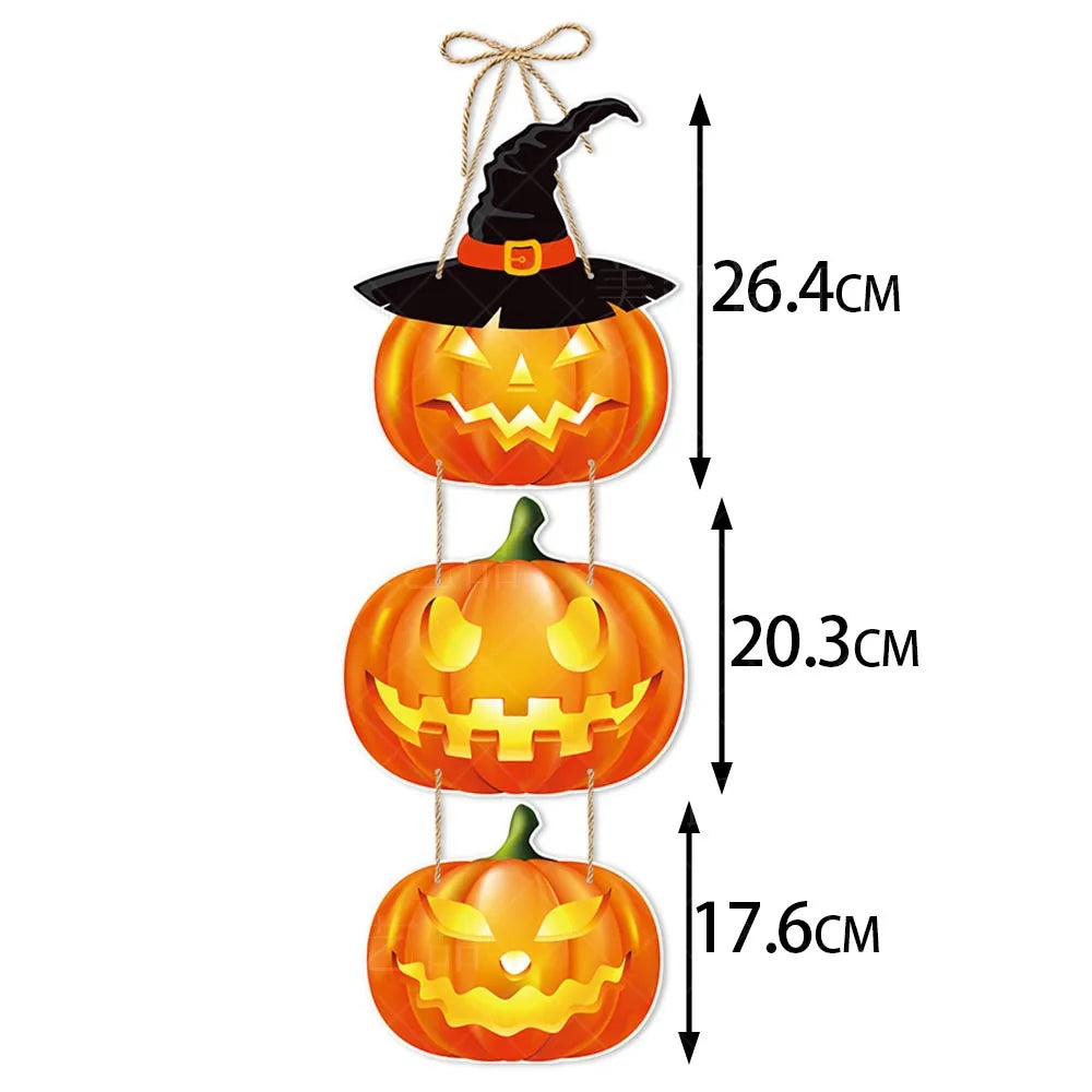 Halloween Pumpkin Door Hanging Banner Witch Ghost Bat Pattern Porch Sign Door Decor Halloween Decorations Outdoor Hanging Decor