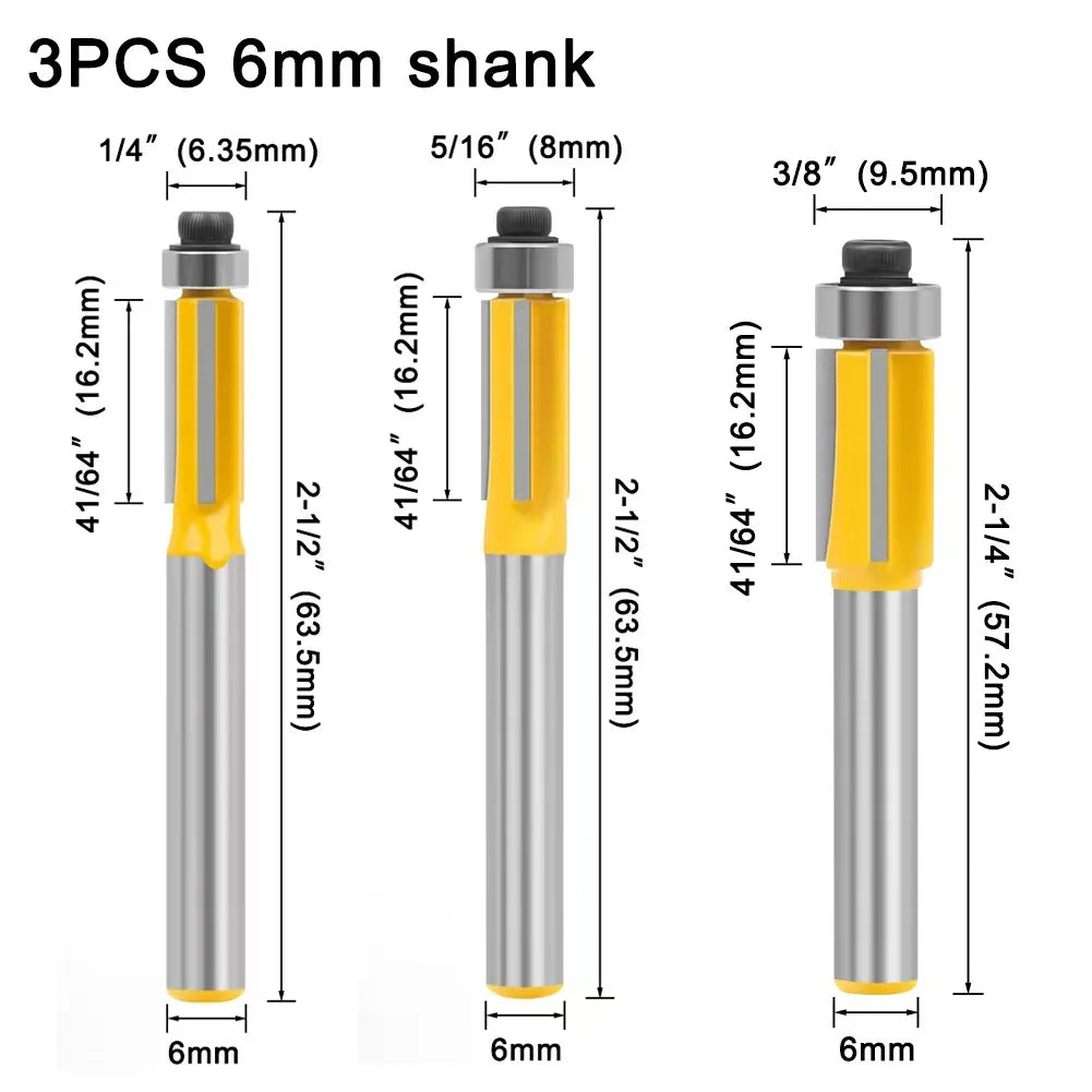 6 8 12MM 1/4′′ 1/2′′ SHANK Flush Trim Router Bit with 4 Blade Woodworking Milling Cutter for Wood BIT Router Bit Set Fresa New