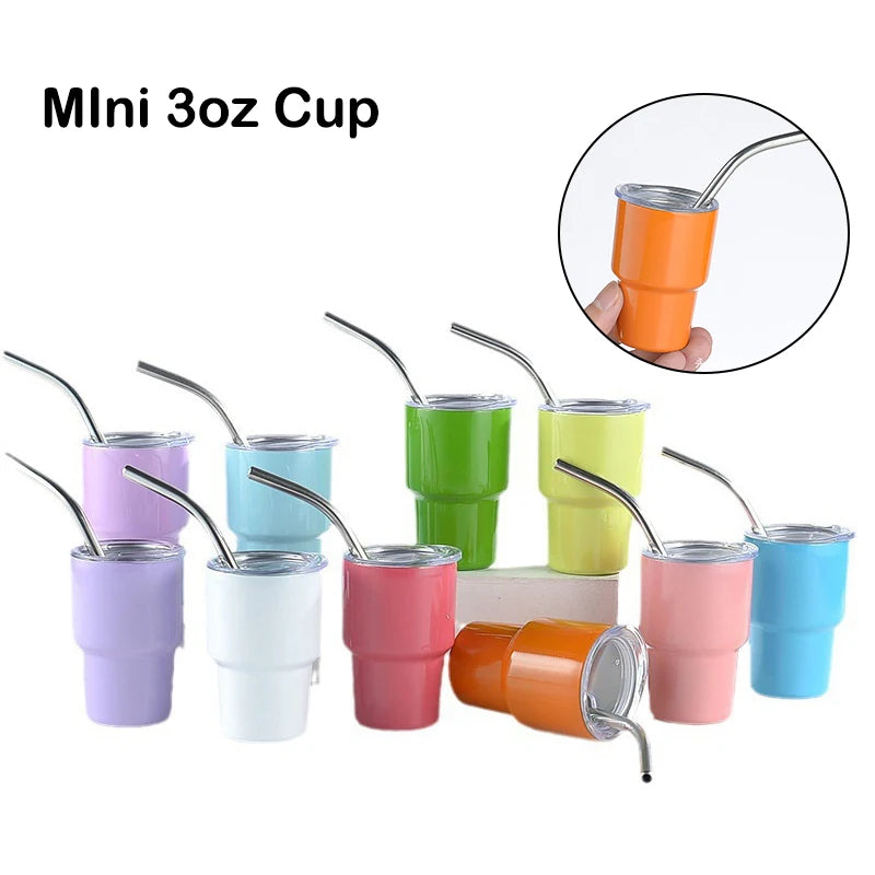 MIni 3 Oz Tumbler Vacuum Wine Whiskey Insulated Cup Stainless Steel Coffee Cup With Straw Champagne Party Gift Cup