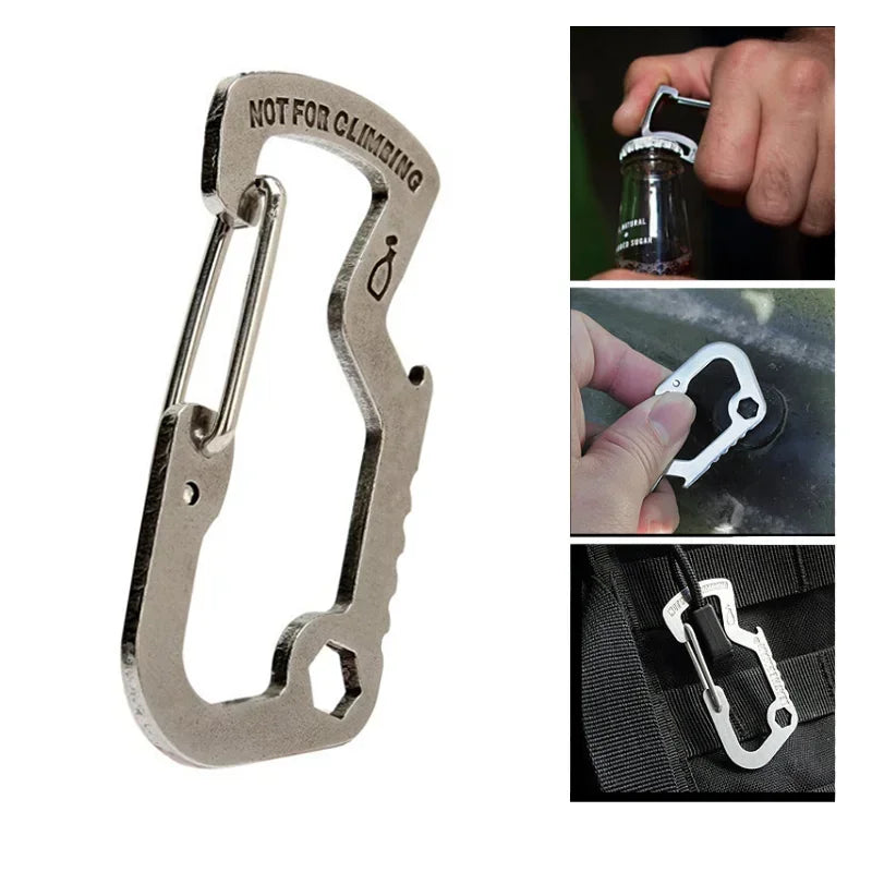 Stainless Steel D Shape Carabiner Outdoor Hiking Buckle Lockbutton Cap Lifter Quick Release Keychain Opener EDC Tools