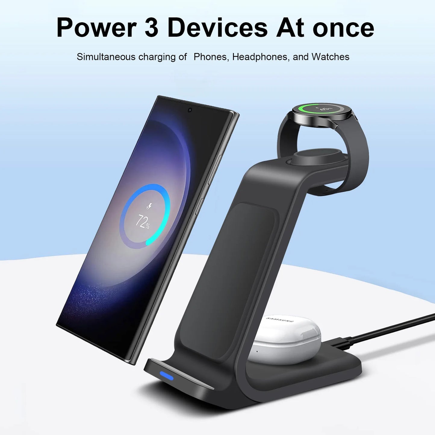 15W 3 in 1 Wireless Charger Stand For Samsung Phones Galaxy  S24 S23  Galaxy watch 6 5 4 Fast Charging Dock Station