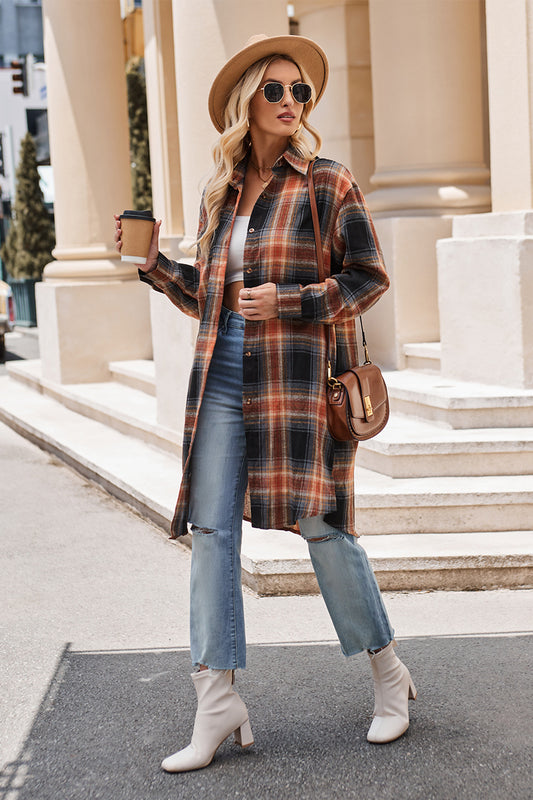 Mandy Plaid Collared Neck Long Sleeve Coat