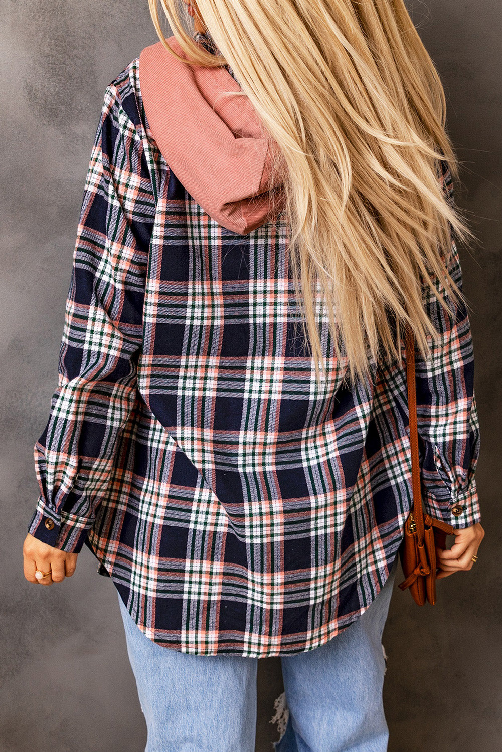 Plaid Drawstring Hooded Jacket with Pockets