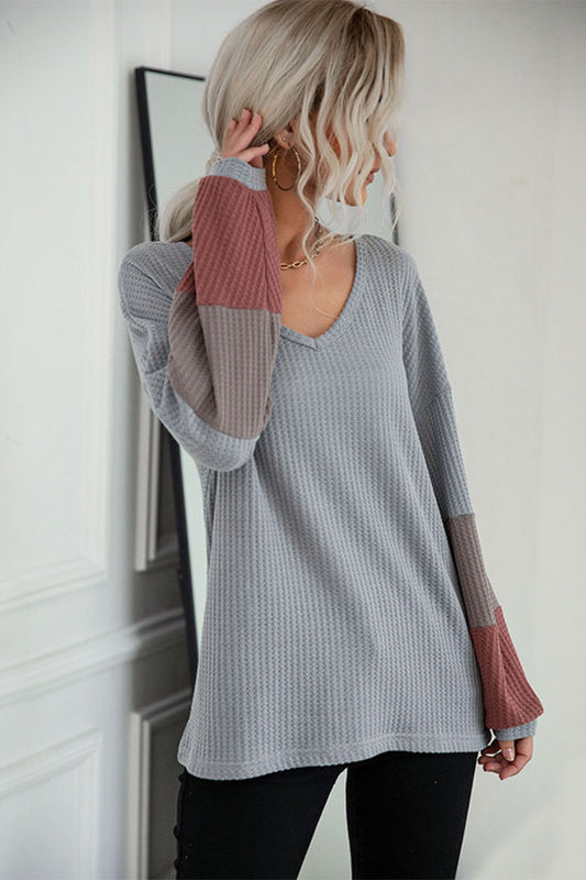 Perfee Color Block Sleeve Waffle Knit Tee