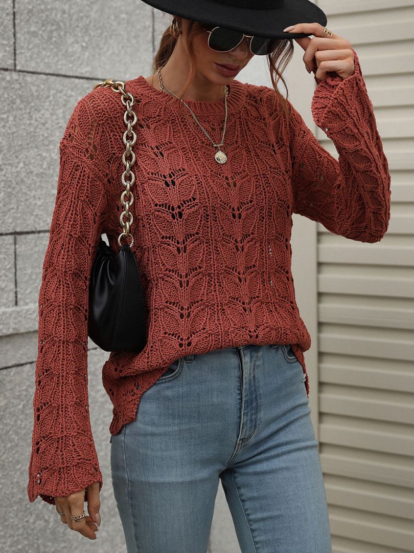 Openwork Dropped Shoulder Knit Top