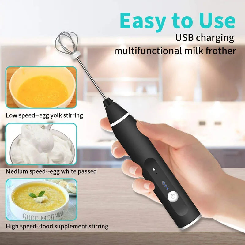 Wireless Milk Frothers  Electric USB Recharge 3 Speeds Handheld Blender Small Coffee Foam Maker Whisk For Coffee Kitchen Tools