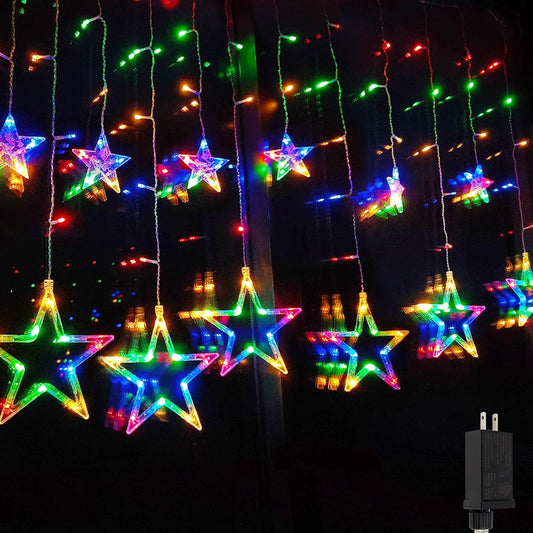 Star Curtain Lights 12 Stars 138 LED Multicolor Christmas Window Lights,Curtain String Lights Wall Decor Plug in for Inoor Outdoor with 8 Modes,Waterproof Hanging Wall Lights for Christmas Decorations