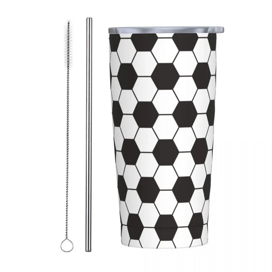 Football Soccer 20oz Tumbler Stainless Steel Double Wall Vacuum Insulated Mug With Straw for Cold and Hot Water Tea