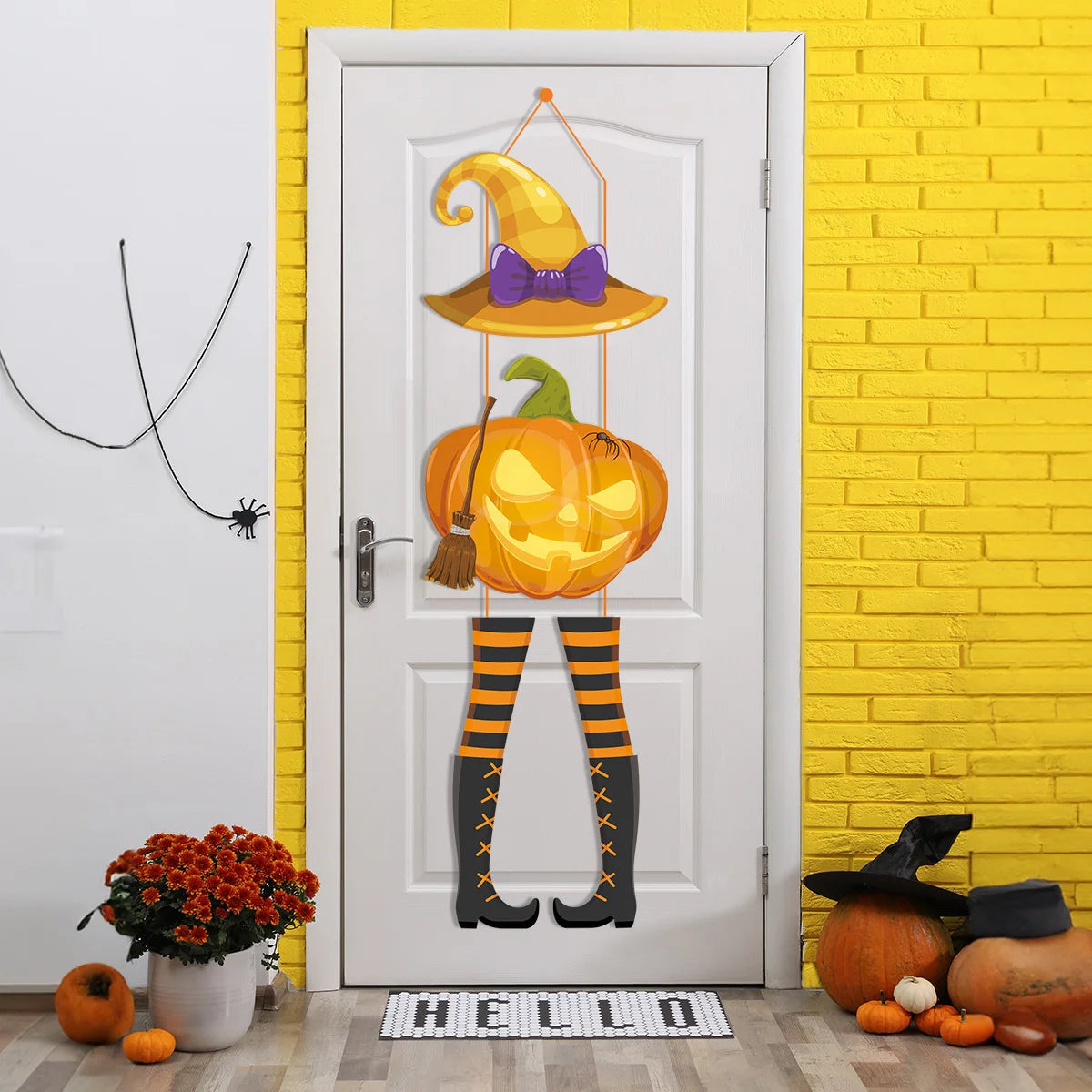 Halloween Pumpkin Door Hanging Banner Witch Ghost Bat Pattern Porch Sign Door Decor Halloween Decorations Outdoor Hanging Decor