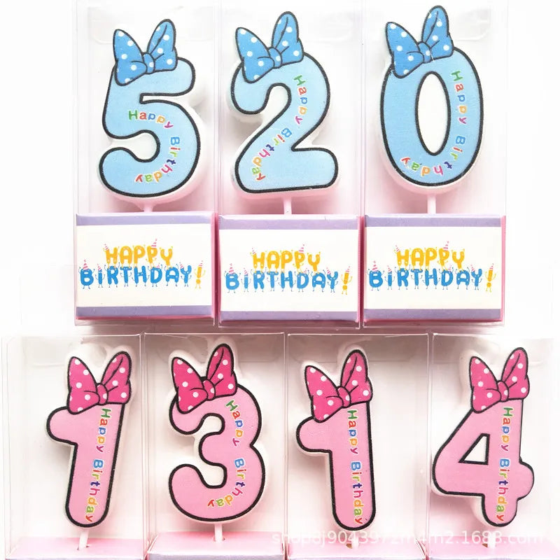 Hot Happy Birthday Number 0-9 Candles Cartoon Mickey Minnie Mouse Candle Cake Cupcake Topper Party Decoration Supplies DIY Gifts