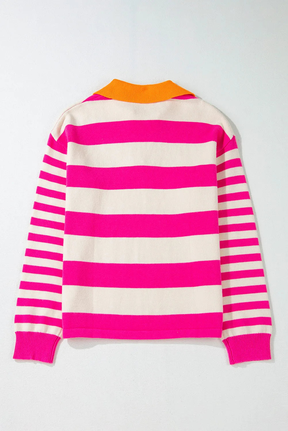 Contrast Stripes Johnny Collar Long Sleeve Sweater