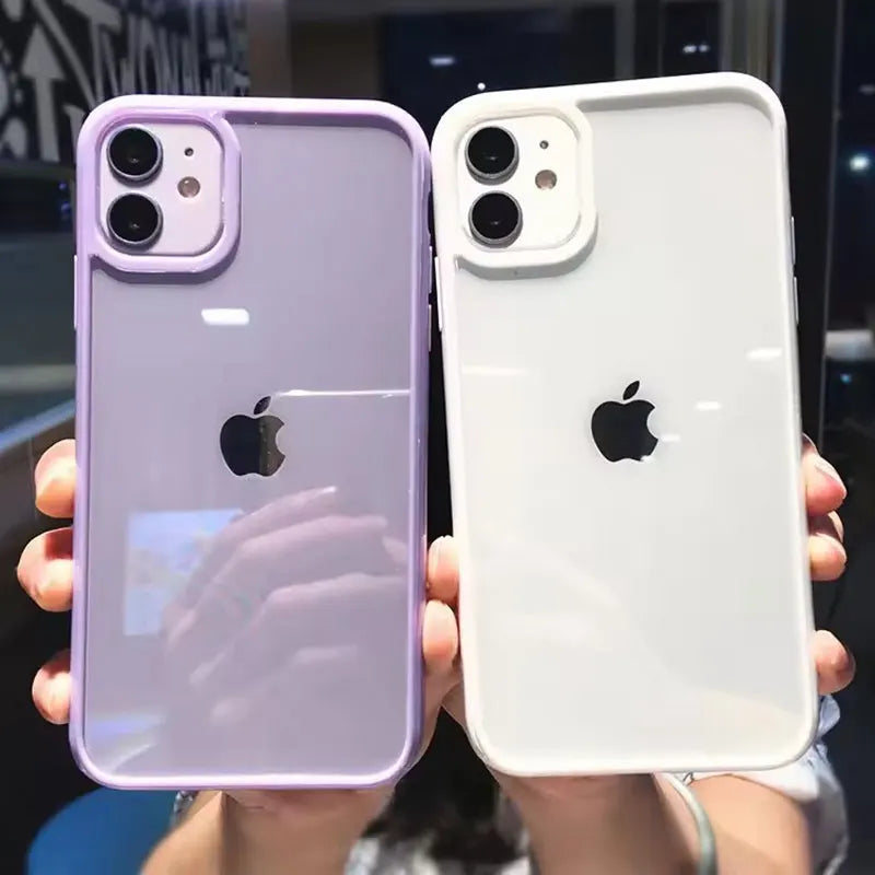 Cute Colour Clear Silicone Case For iPhone 15 14 13 12 11 Pro Max Mini XR X Xs 7 8 6 6s Plus Simple Shockproof Back Cover Case