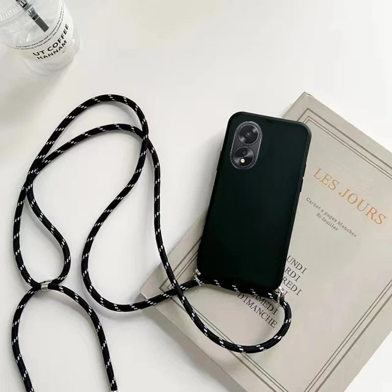 Crossbody Lanyard Necklace Phone Case For OPPO A79 5G High Qualtiy Camera Protection Soft Silicone Back Cover Funda Accessories