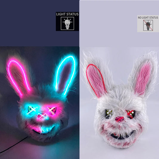 LED Bloody Rabbit Mask Luminescent Halloween Ball Masquerade Christmas Dance Horror Decor Cosplay Rabbit Mask Assassinated