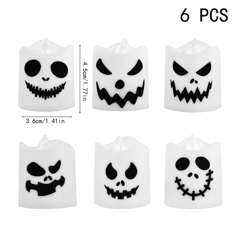 6pcs Halloween Led Ghost Pumpkin Candle Light Glowing Lamp Halloween Party Home Bar Decoration Haunted House Horror Props