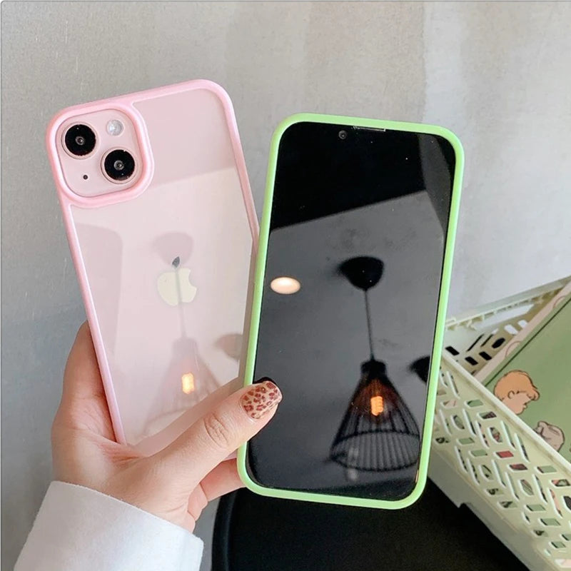 Cute Colour Clear Silicone Case For iPhone 15 14 13 12 11 Pro Max Mini XR X Xs 7 8 6 6s Plus Simple Shockproof Back Cover Case