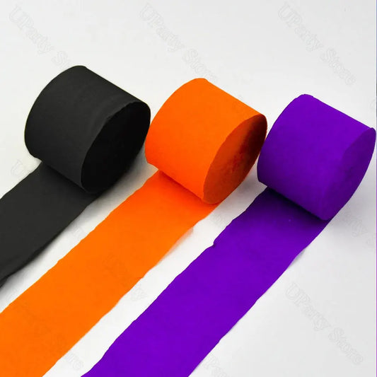 3 Rolls Crepe Paper Streamers for Halloween Decorations Purple Black Orange Crepe Paper for Birthday Halloween Party Decor Favor