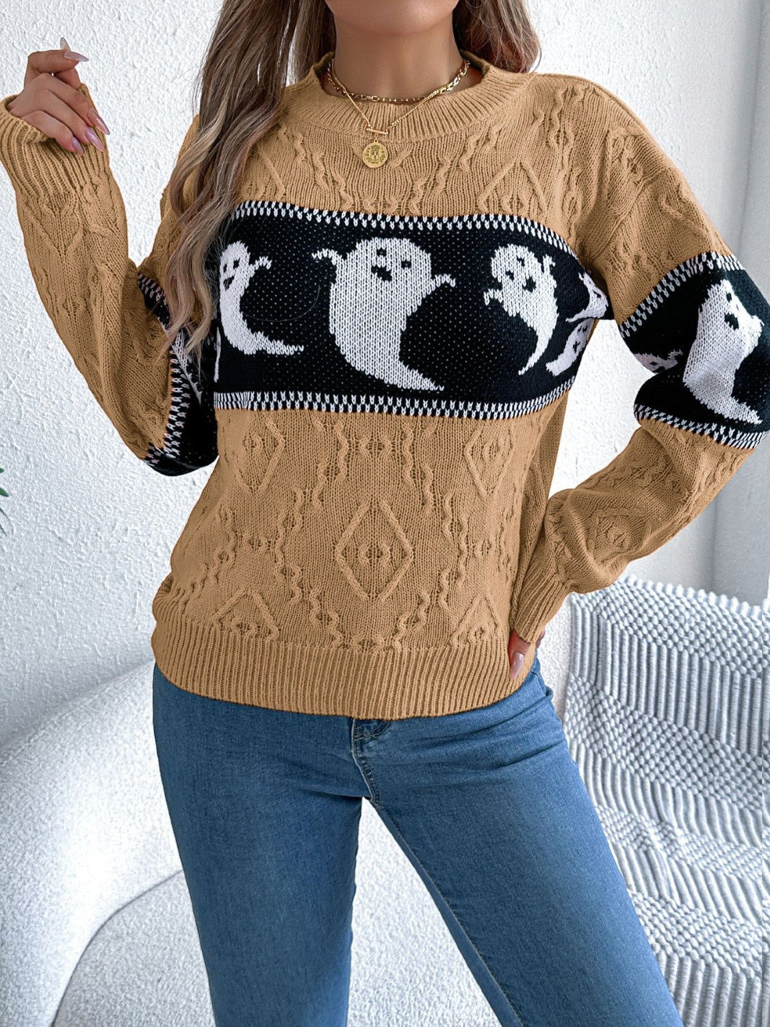 Ghost Round Neck Long Sleeve Sweater