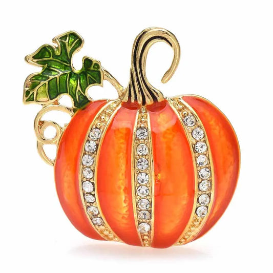 Wuli&baby Enamel Pumpkin Brooches For Women Classic Rhinestone Halloween Brooch Pin Gifts