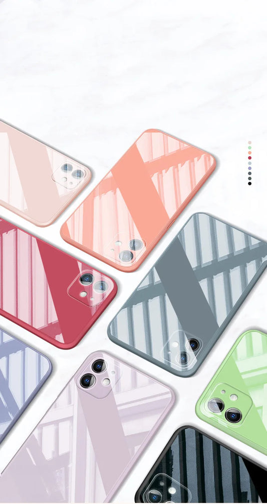 Liquid Glass Case For iPhone 12 11 Pro Max X XR XS Max 7 8 Plus Scratch-Resistant Anti-Fall Colorful Back Cover Protective Case