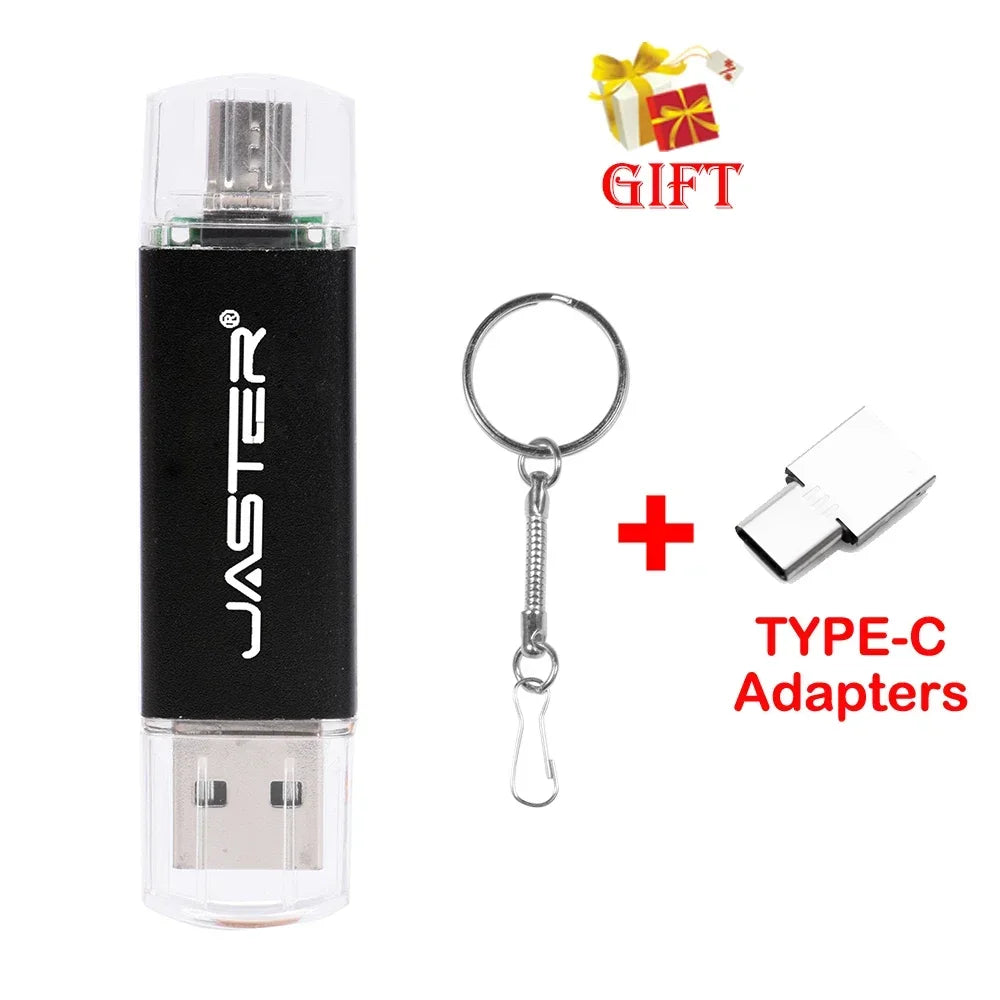 3 In 1 OTG USB Flash Drives 64GB Key Chain Pendrive 8GB U Disk Free TYPE-C Adapters Gifts Pen drive 32GB Black Memory Stick 16GB